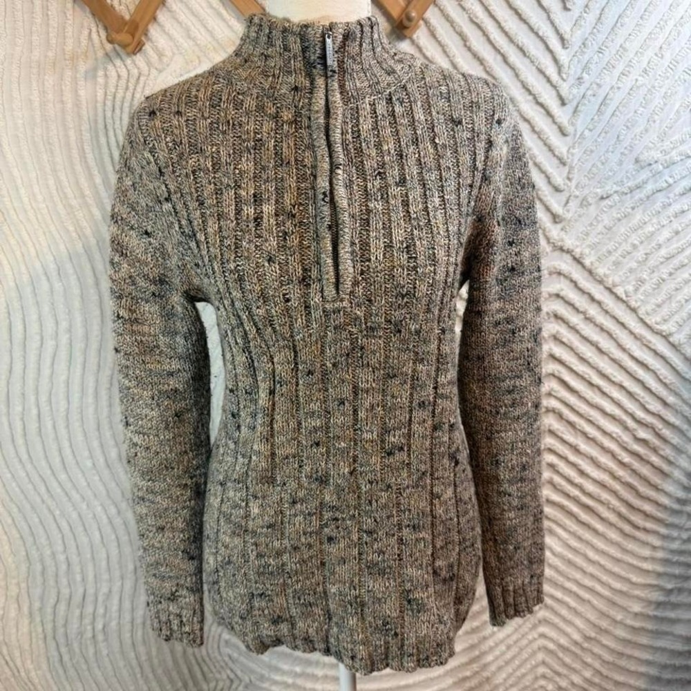 Vintage Y2K Liz Claiborne Marled Beige Taupe Half-Zip Ribbed Turtleneck Sweater